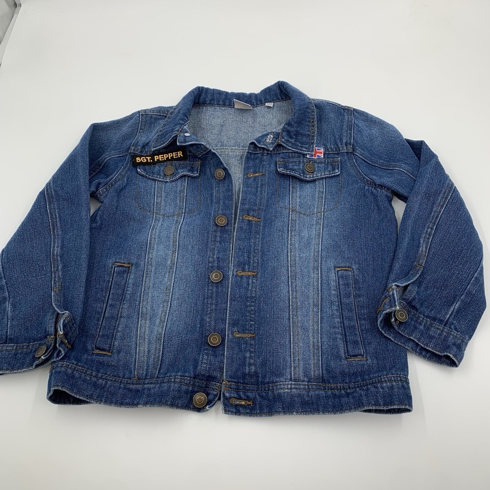 Junk Food The Beatles SGT Pepper Kids Denim Jacket XL Patches Medium Wash EUC